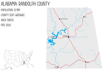 Large and detailed map of Randolph county in Alabama, USA.