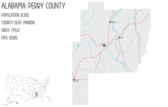 Large and detailed map of Perry county in Alabama, USA.