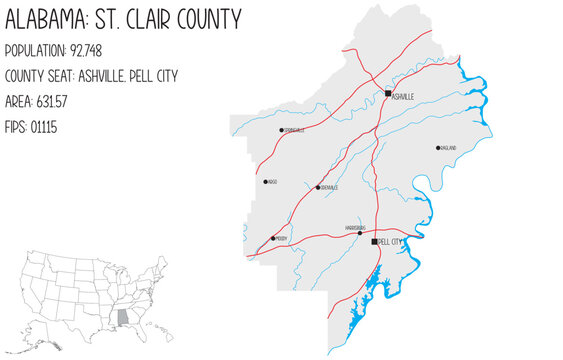 Large and detailed map of Saint Clair county in Alabama, USA.