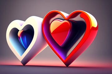 Hearts with geometric shapes, Appreciation and love theme, 3D render new