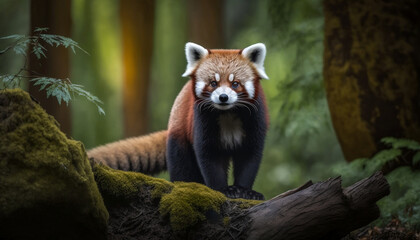 Obraz premium Red Panda in the Forest, generative ai