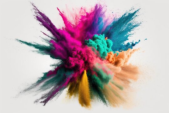 Colorful Powder Explosion On White Background. Generative AI