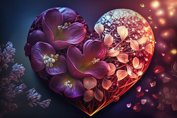 Colorful 3d Valentine Hearts with Flowers Elements and Bokeh Effect generative ai