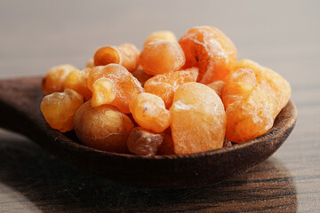 Frankincense or olibanum aromatic resin used in incense and perfumes.