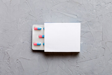 Blank White Product Package Box Mock-up. Open blank medicine drug box with blister top view