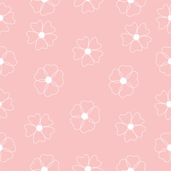 Seamless pattern of delicate flowers. Vector illustration on a pink background.