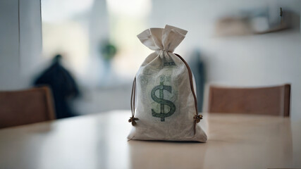 Miniature Of a Money Bag With a Dollar Symbol On The Table Created With Generative Ai
