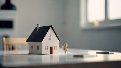 A Miniature Of House On The Table, For Property Insurance Company Created With Generative Ai