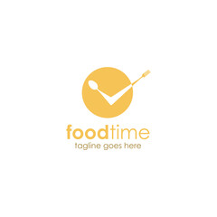 Food Time Logo Design Template with food icon and a clock. Perfect for business, company, mobile, app, restaurant, etc