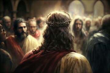 image, Jesus Christ with the crown of thorns , blurred background, ai generative