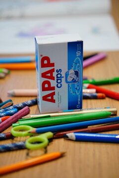 Polish Apap Caps paracetamol pain killer capsules in a box. 