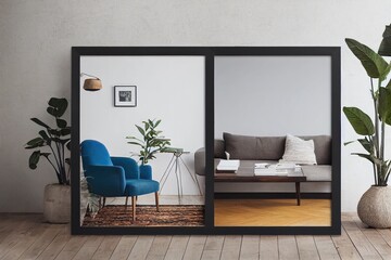 Mockup frame in interior background, room in warm tone, Scandi-Boho style, Generative AI