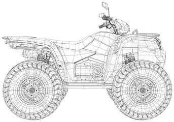 ATV truck black and white vector line art. The layers of visible and invisible lines are separated. EPS10 format. Vector created of 3d. © mirexon