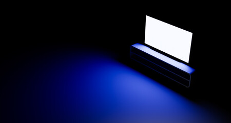 white screen TV . The concept of advertising a service for watching movies and TV series at home. Mock up. 3d rendering