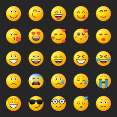 Fototapeta premium Set of yellow round emoticons for social networks or web design with different facial expressions.