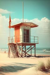 image of lifeguard cabin on the beach,generative ai - obrazy, fototapety, plakaty