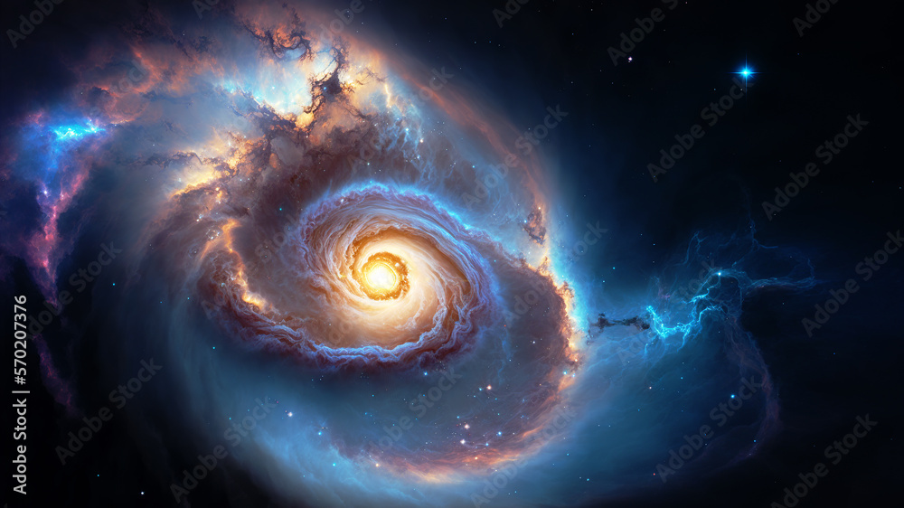 Poster birth of a star in space during a nebula explosion. nuclear fusion of cosmic clouds of gas and dusts