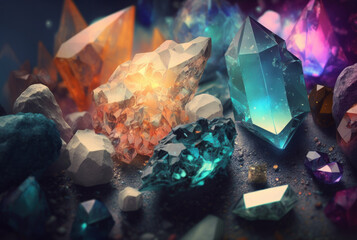 Abstract multicolor many crystal stone diamond background. Generative ai. - obrazy, fototapety, plakaty