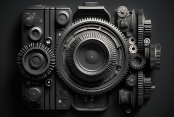 Inside camera gear abstract background graphic design. Generative ai.