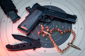 Valentine's day, weapons and tactical equipment. - obrazy, fototapety, plakaty