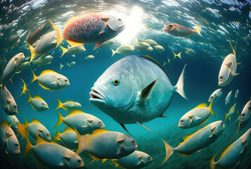 Fototapeta na wymiar Under water world wildlife animals beautiful background. World water day concept. Generative ai.
