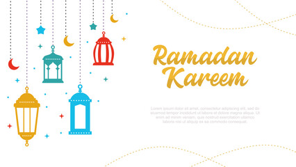 Four hanging lanterns and islamic ornaments isolated on white background for ramadan kareem concept.
