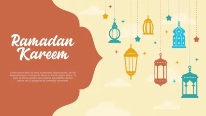 Fototapeten Ramadan kareem background with hanging lanterns and islamic ornaments. © ngupakarti