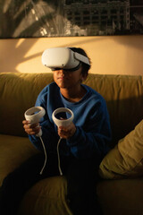 New technology teenager playing VR headset