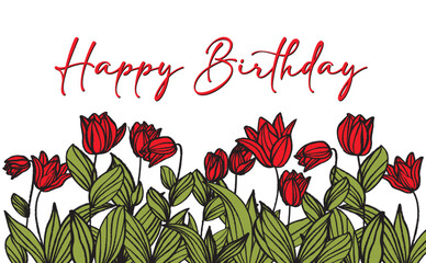 Happy birthday greeting card with floral isolated background