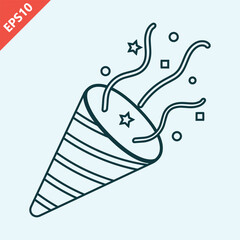 hand drawn party popper with confetti design vector flat isolated illustration
