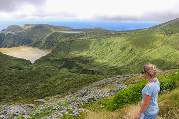 Naklejka na ściany i meble Flores, Azores - the green paradise in the Atlantic Ocean The highlands of Flores Fascinating sea world, crater lake