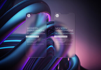 Glass Morphism Mobile Phone Mockup with Editable Background