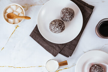homemade round chocolate candy with coconut sprinkles