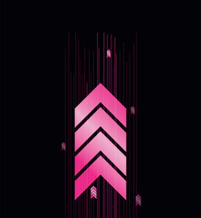 vector with arrows and lines pointing up. neon arrows of pink color on a dark background