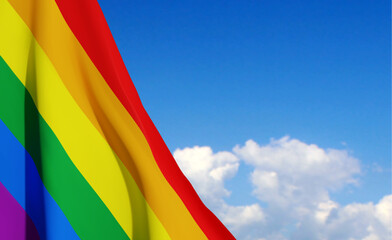 Rainbow flag on background of sky. EPS10 vector