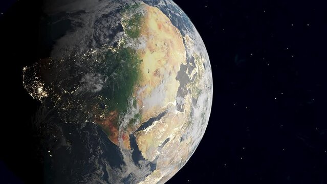 Sahara desert in Africa viewed from ISS, 3d digital render, vertical