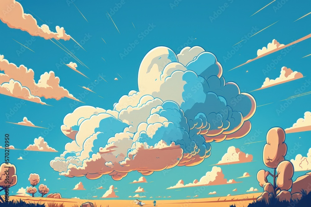 Sticker sky blue with clouds. Generative AI