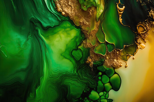 A green and gold rejuvenating abstract background. Generative ai composite.