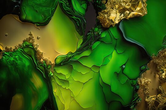 Green and gold spring abstract background. Generative ai composite.
