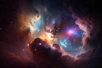 Beautifully coloured nebulas and galaxies in deep space. Generative ai composite.