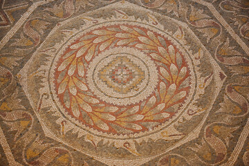 Roman mosaic tiles in La Olmeda village. Palencia, Spain