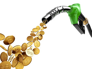 Fototapeta na wymiar Gasoline pump and gold coin 