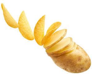 Naklejka na ściany i meble Potato slices turning into chips