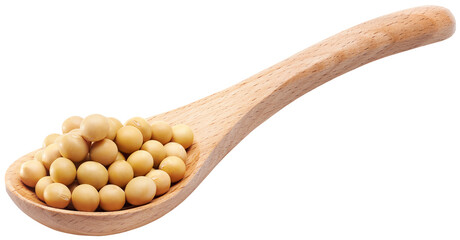 Soybeans on wooden spoon