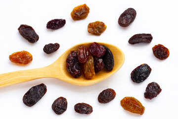 Dried grape on white background.