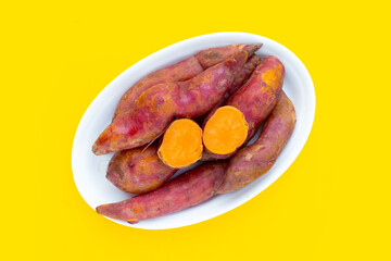Boiled sweet potatoes in white background