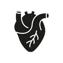 Human Heart Silhouette Icon. Medical Cardiology Glyph Symbol. Anatomy of Healthy Cardiovascular Organ Icon. Cardiac Muscle Sign. Isolated Vector Illustration