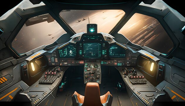 Combat aircraft view of the cookpit, generative ai