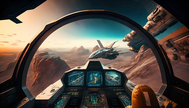 Combat aircraft view of the cookpit, generative ai