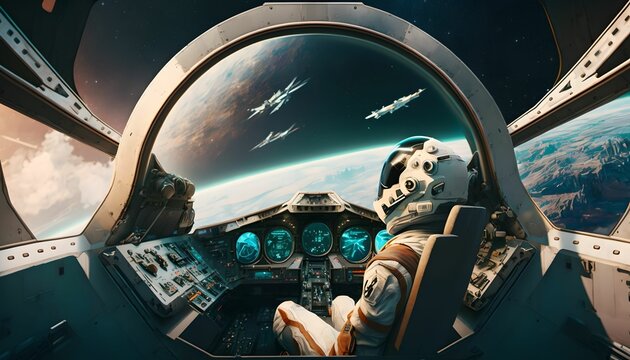 Combat aircraft view of the cookpit, generative ai